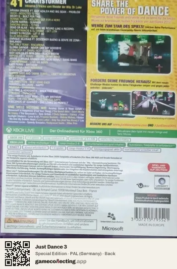 Just Dance 3 Xbox 360, Germany box back