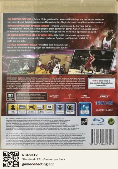 NBA 2K12 PlayStation 3, Germany box back