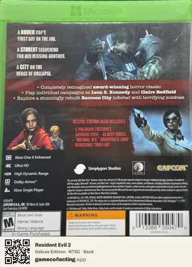 Resident Evil 2 Xbox One, NTSC box back