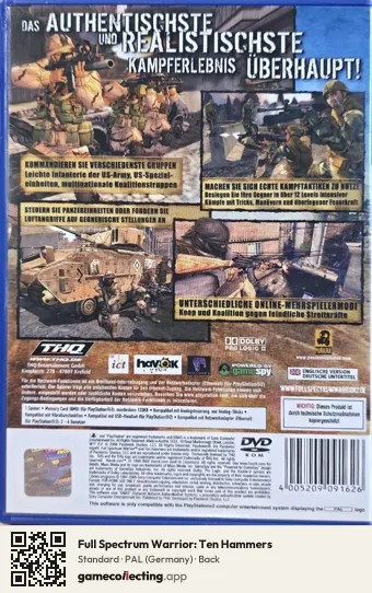 Full Spectrum Warrior: Ten Hammers PlayStation 2, Germany box back