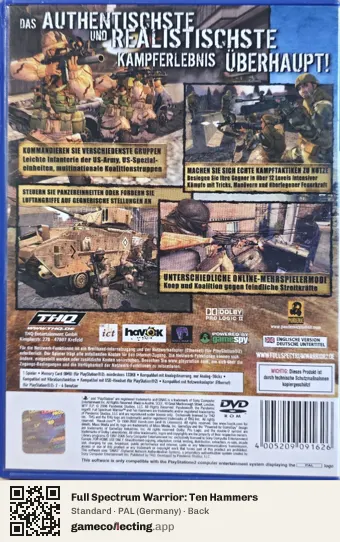 Full Spectrum Warrior: Ten Hammers PlayStation 2, Germany box back