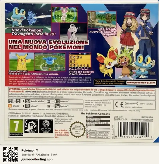Pokémon Y Nintendo 3DS, Italy box back
