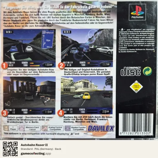 Autobahn Raser II PlayStation, Germany box back