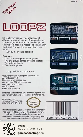Loopz Nintendo Entertainment System, NTSC box back