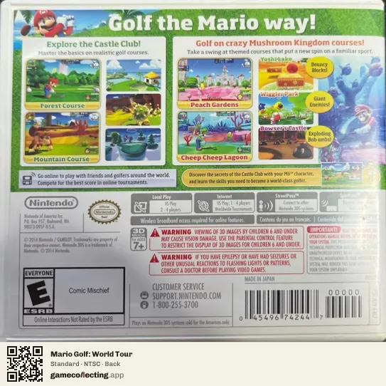 Mario Golf: World Tour Nintendo 3DS, NTSC box back