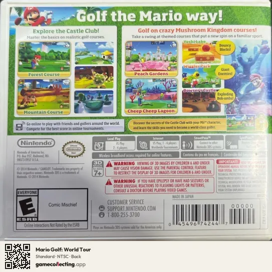 Mario Golf: World Tour Nintendo 3DS, NTSC box back