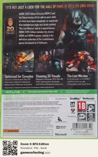 Doom 3: BFG Edition Xbox 360, PAL box back