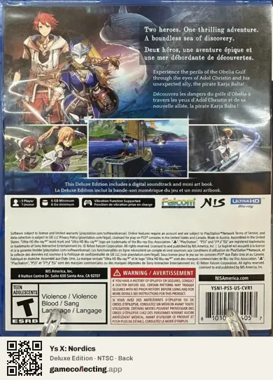 Ys X: Nordics PlayStation 5, NTSC box back