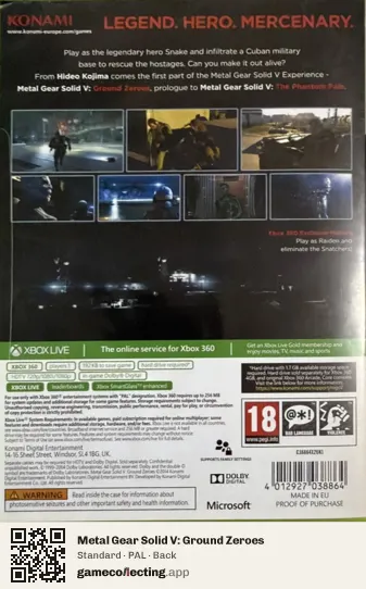Metal Gear Solid V: Ground Zeroes Xbox 360, PAL box back