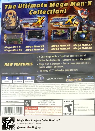 Mega Man X Legacy Collection 1 + 2 PlayStation 4, NTSC box back