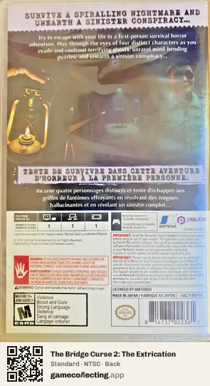 The Bridge Curse 2: The Extrication Nintendo Switch, NTSC box back