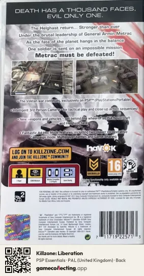Killzone: Liberation PlayStation Portable, United Kingdom box back