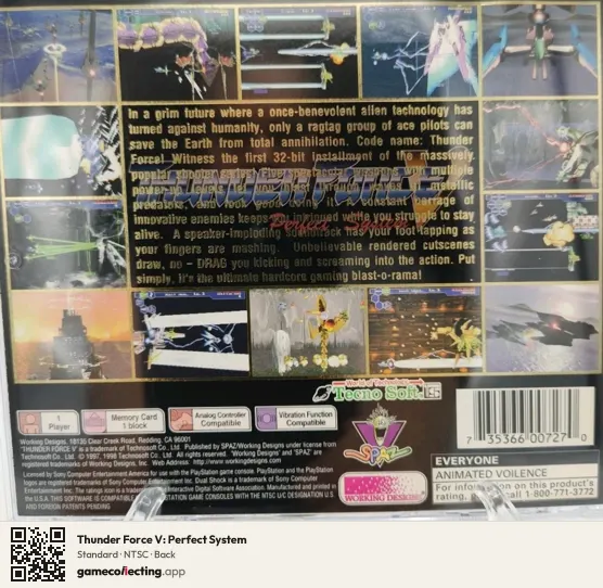 Thunder Force V: Perfect System PlayStation, NTSC box back