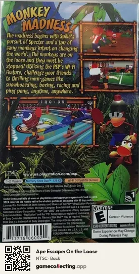 Ape Escape: On the Loose PlayStation Portable, NTSC box back