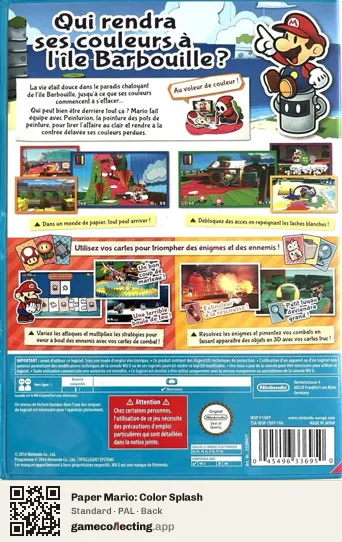 Paper Mario: Color Splash Nintendo Wii U, PAL box back