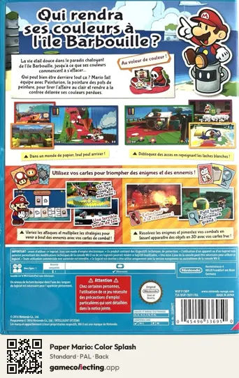 Paper Mario: Color Splash Nintendo Wii U, PAL box back