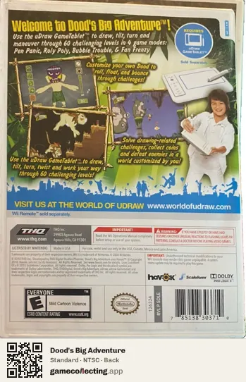 Dood's Big Adventure Nintendo Wii, NTSC box back