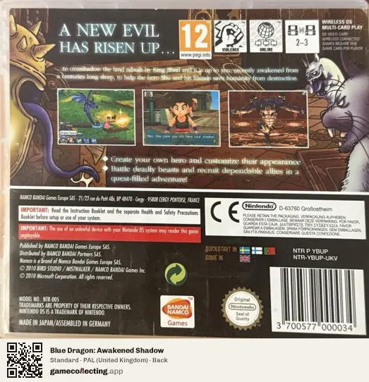 Blue Dragon: Awakened Shadow Nintendo DS, United Kingdom box back