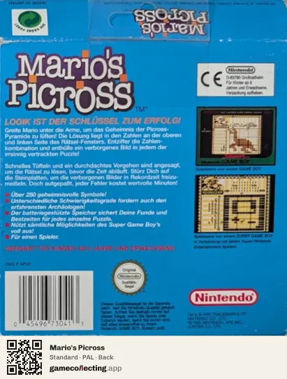 Mario's Picross Game Boy, PAL box back