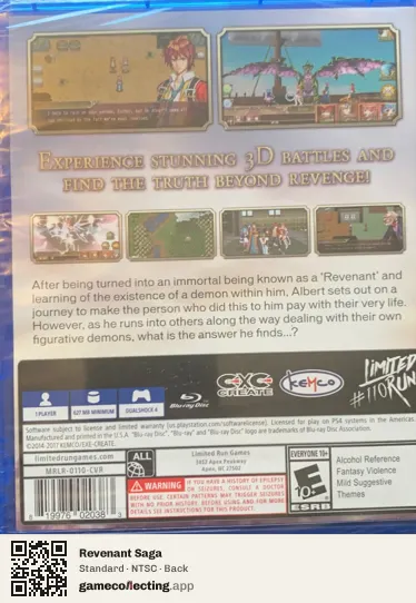 Revenant Saga PlayStation 4, NTSC box back