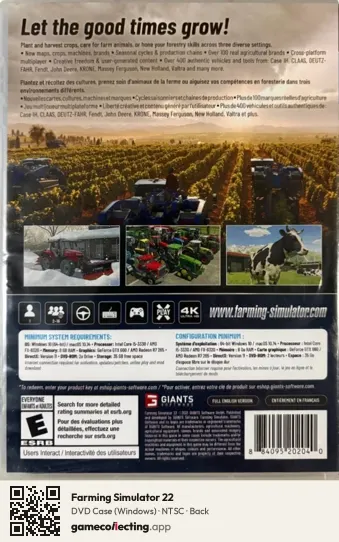Farming Simulator 22 Computer, NTSC box back