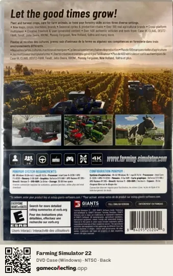 Farming Simulator 22 Computer, NTSC box back