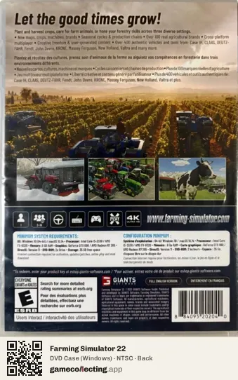 Farming Simulator 22 Computer, NTSC box back
