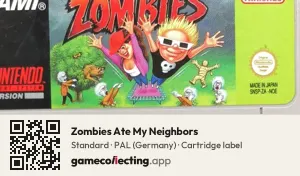 Zombies Ate My Neighbors Super Nintendo Entertainment System, PAL cartridge label