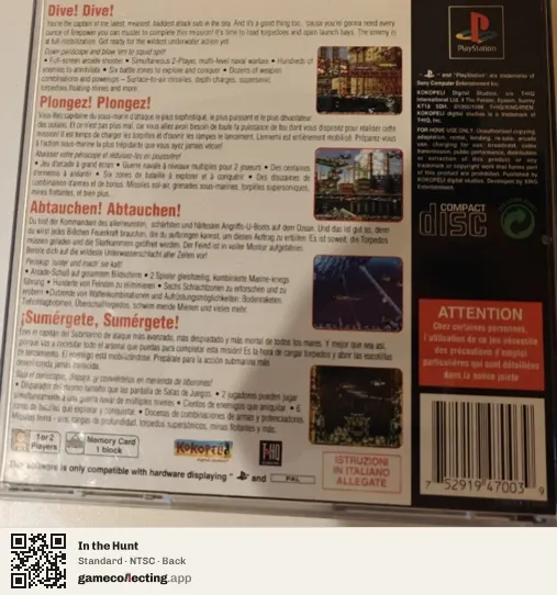 In the Hunt PlayStation, NTSC box back