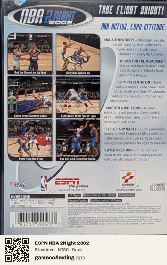 ESPN NBA 2Night 2002 PlayStation 2, NTSC box back