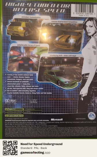 Need for Speed Underground Xbox, PAL box back
