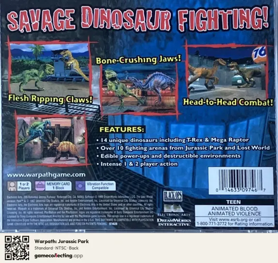 Warpath: Jurassic Park PlayStation, NTSC box back