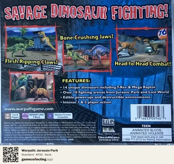 Warpath: Jurassic Park PlayStation, NTSC box back