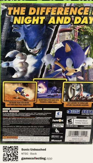 Sonic Unleashed Xbox 360, NTSC box back
