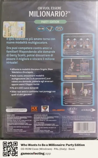Who Wants to Be a Millionaire: Party Edition Computer, Italy box back