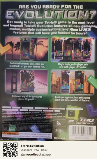 Tetris Evolution Xbox 360, PAL box back