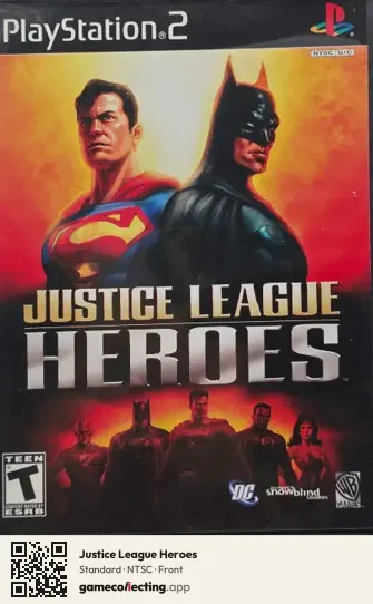 Justice League Heroes PlayStation 2, NTSC box front