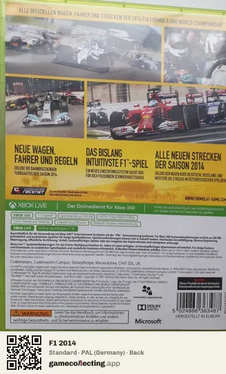 F1 2014 Xbox 360, Germany box back