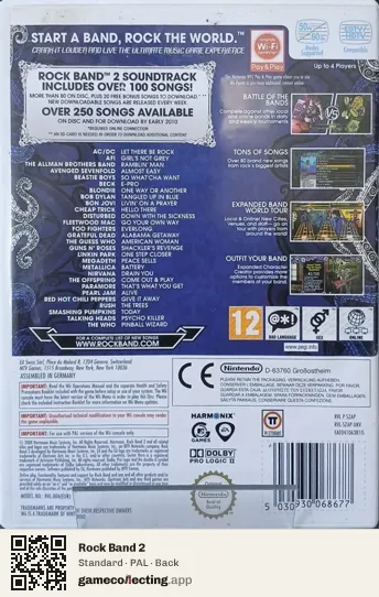 Rock Band 2 Nintendo Wii, PAL box back