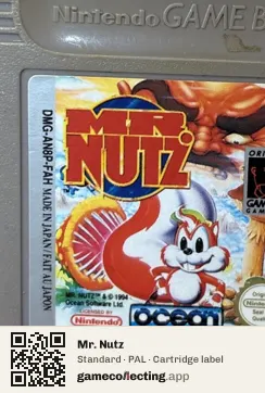 Mr. Nutz Game Boy, PAL cartridge label