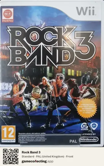 Rock Band 3 Nintendo Wii, United Kingdom box front