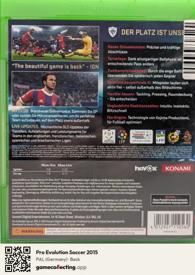 Pro Evolution Soccer 2015 Xbox One, Germany box back