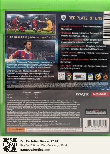 Pro Evolution Soccer 2015 Xbox One, Germany box back