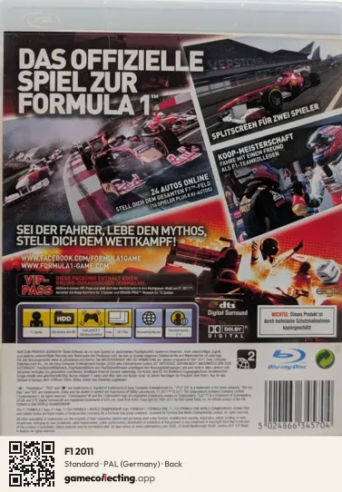 F1 2011 PlayStation 3, Germany box back