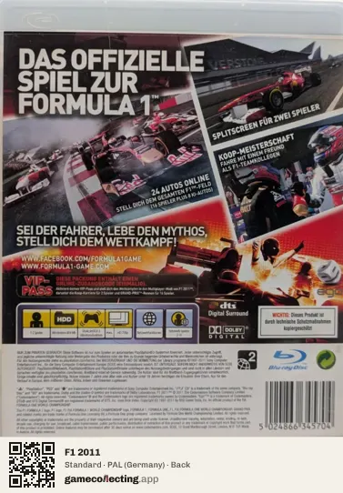 F1 2011 PlayStation 3, Germany box back