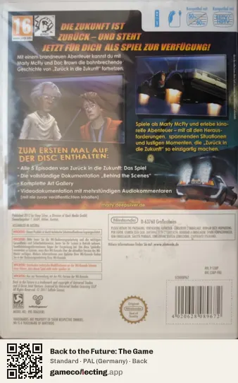 Back to the Future: The Game Nintendo Wii, Germany box back