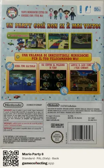 Mario Party 8 Nintendo Wii, Italy box back
