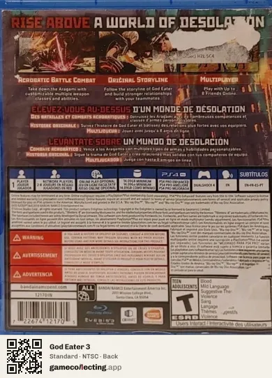 God Eater 3 PlayStation 4, NTSC box back