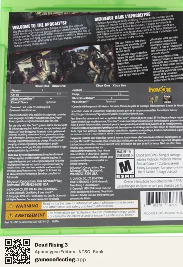 Dead Rising 3 Xbox One, NTSC box back