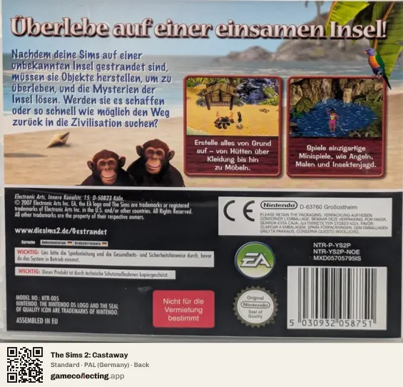 The Sims 2: Castaway Nintendo DS, Germany box back